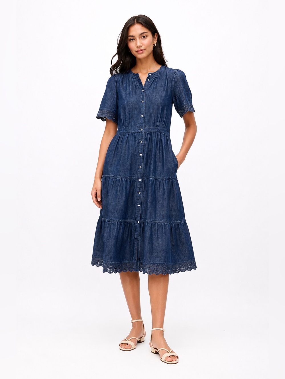 GAP × LoveShackFancy Denim Tiered Midi Dress NWT | Petite M